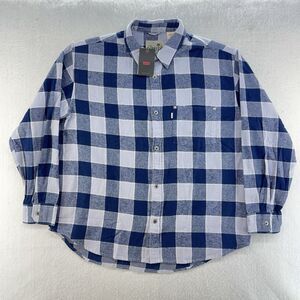 Levis Shirt Mens Large SilverTab Oversized Blue Buffalo Plaid Flannel Metal Tabs